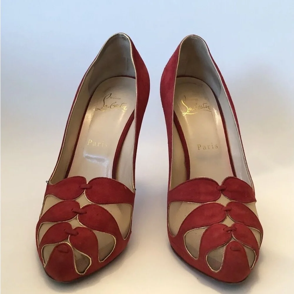 Christian Louboutin Moira 120 Red Heels with Intricate Cutouts - Picture 2 of 8